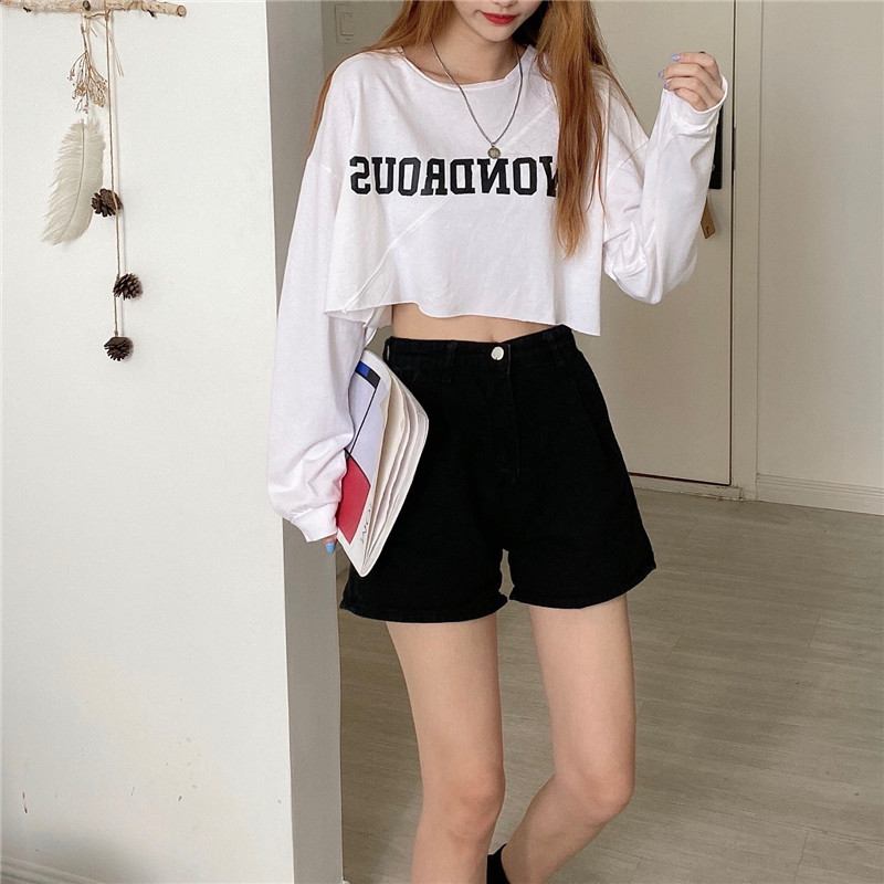 Real price open navel short sweater long sleeve small thin 2021 summer lazy style Pullover