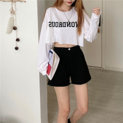 Real price open navel short sweater long sleeve small thin 2021 summer lazy style Pullover