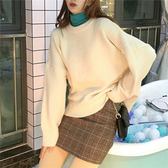 Real price autumn and winter versatile Pullover crew neck loose knit shirt long sleeve warm sweater + Lace bottomed shirt