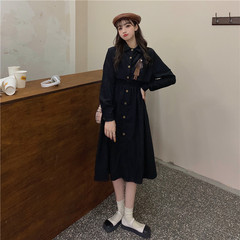 Real shot real price Korean version of retro Japanese medium length red mid length skirt French small crowd waist dress fashion ins