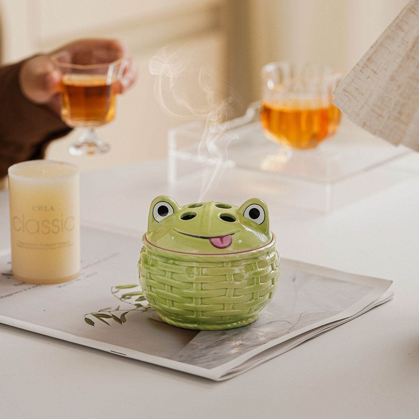 可爱青蛙造型陶瓷盘香炉家用室内创意香薰炉茶室禅意卡通香道摆件图片