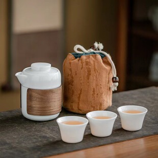 便携旅途快客杯户外泡茶一壶三杯礼品印logo 德化陶瓷旅行茶具套装