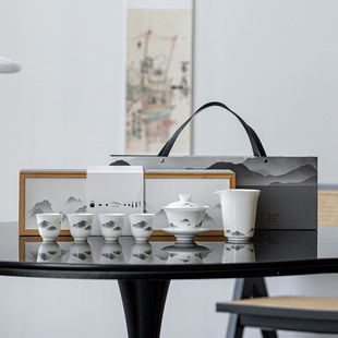 山水墨羊脂玉陶瓷旅行茶具茶盤初夏功夫茶具套裝 商務(wù)禮品可定制lo