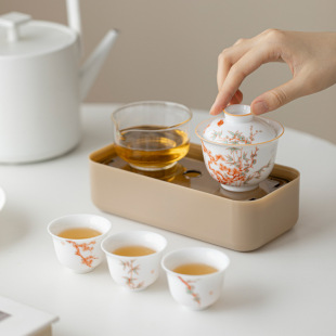 白瓷茶杯礼品主人杯可印logo 羊脂玉陶瓷福彻凝香功夫茶具旅行套装