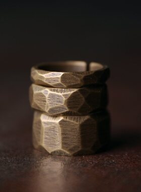 欧美复古简约几何锤纹古铜戒指男女个性街舞潮人开口饰品情侣指环