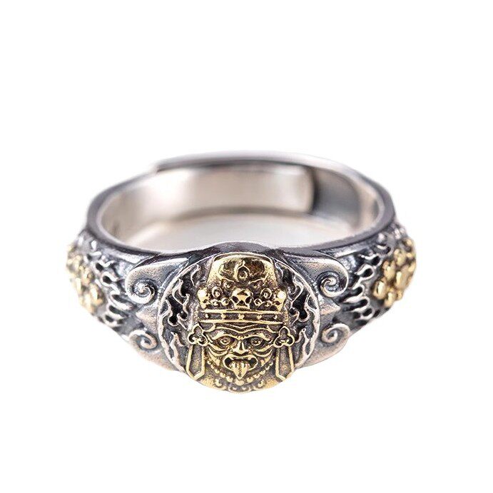 藏式黄财神绿度母扎基拉姆大黑天藏银戒指男女开口饰品个性指环潮