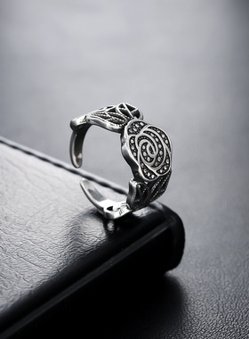 欧美复古暗黑玫瑰藏银戒指女士个性时尚潮流开口饰品素银指环礼物