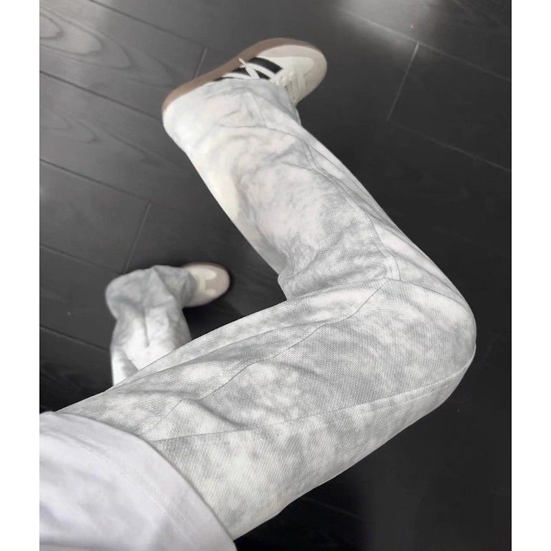 美式复古vibe显瘦扎染中大童弯刀卫裤男女秋季痞帅裤子直筒脏脏裤