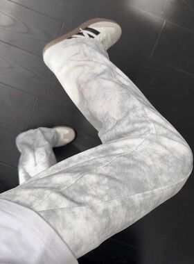 美式复古vibe显瘦扎染中大童弯刀卫裤男女秋季痞帅裤子直筒脏脏裤