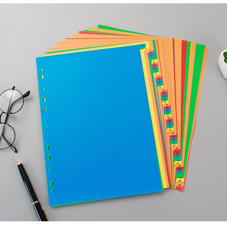 50页隔页纸塑料索引纸彩色分类卡11孔分页纸快劳分页标签目录标签