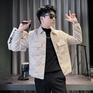 155矮小个子穿搭彩虹夹克秋冬季新款社会小伙外套男潮流韩版上衣