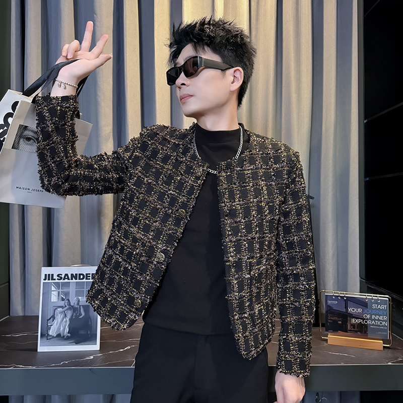 小码男XS毛呢百搭短款冬季S韩版小个子青年修身155外套小香风夹克