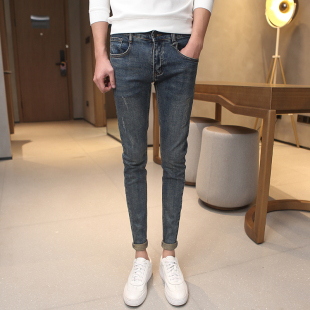 男士 韩版 潮流百搭修身 小码 铅笔长裤 春夏牛仔裤 小脚26号27码 子 男装