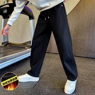 潮牌保暖弯刀卫裤男小码S号XS宽松直筒秋冬加绒加厚休闲长裤子
