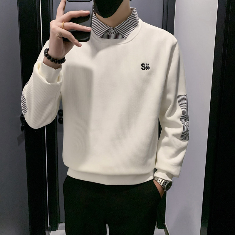 秋冬季小码休闲宽松XS衬衫领卫衣男士小个子青年加绒长袖打底衫S