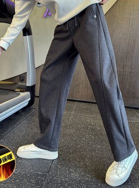 弯刀裤子XS小码男装秋冬深灰色直筒卫裤加绒加厚休闲裤百搭运动裤