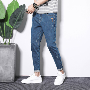 牛仔裤 子160 夏季 九分裤 155小脚裤 男26码 修身 韩版 简单款 男裤 27小码