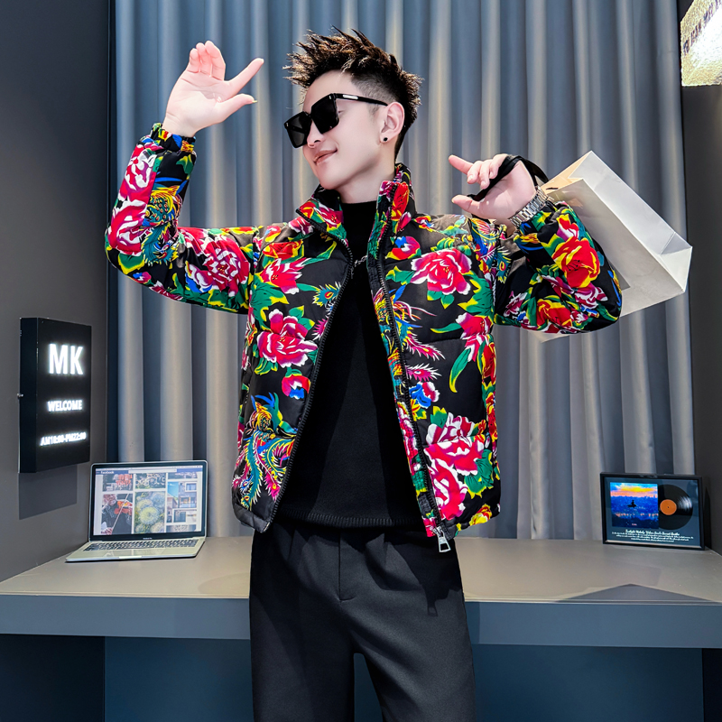 小码男花棉服冬季加厚短款S号XS棉袄矮小个子棉衣青年保暖花外套