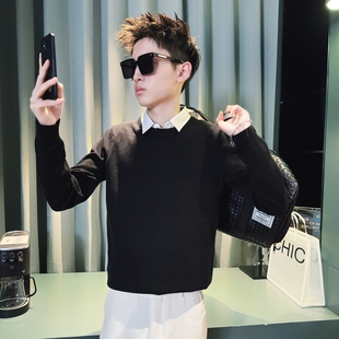 矮小个子男秋冬毛衣保暖毛衣假两件线衣小码XS修身155青年针织衫