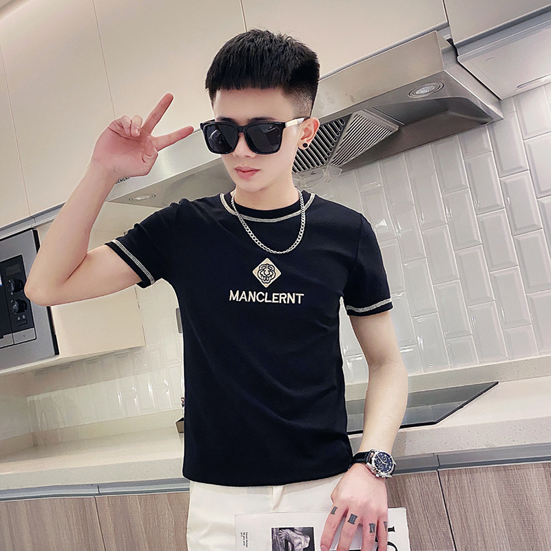 XS加小码男学生小号刺绣短袖T恤圆领打底衫S号150瘦人紧身健身t恤