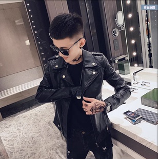 矮小个子S号XS小码155秋冬潮男皮夹克外套皮衣修身短款青年演出服