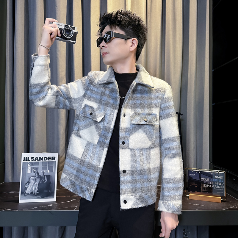 冬装小码男装毛呢外套男短款时尚夹克S号155矮个子修身XS加厚上衣