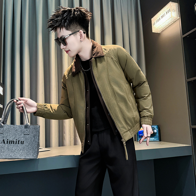 155矮小个子S号XS小码棉衣男冬装潮牌时尚假两件棉服韩版修身棉袄