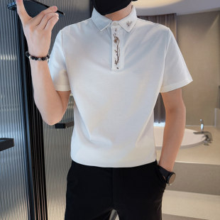 155小码 XS号T恤夏季 男士 S碎花刺绣短袖 小个子青年修身 polo衫 韩版