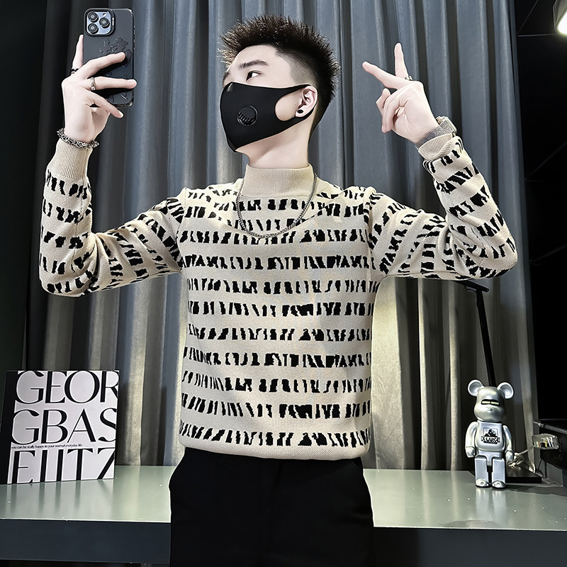 小码紧身半高领毛衣男155矮个子S号XS码字母修身针织衫短打底线衣