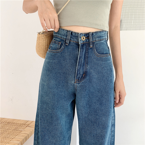 Large size high waist elegant jeans for women loose and falling, thin and draping, wide leg CEC straight tube dad pants