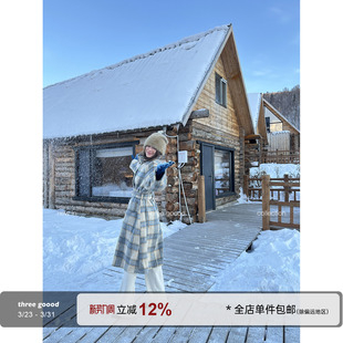 长款 格子优质羊毛格纹韩版 休闲大衣女毛呢外套 GOOOD殷三吉 THREE
