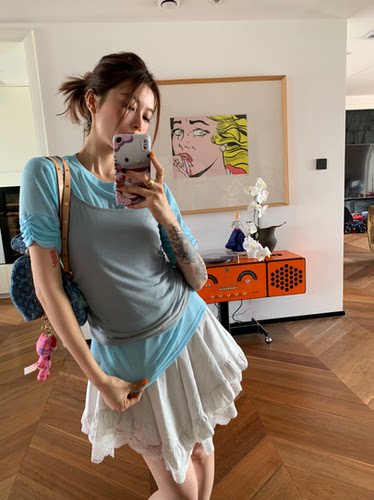 THREEGOOOD时髦短袖叠穿T恤