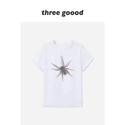 THREE GOOOD殷三吉 3D时尚印花蜘蛛T恤女短袖内搭女休闲宽松上衣