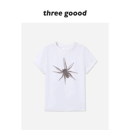 THREE GOOOD殷三吉 3D时尚印花蜘蛛T恤女短袖内搭女休闲宽松上衣