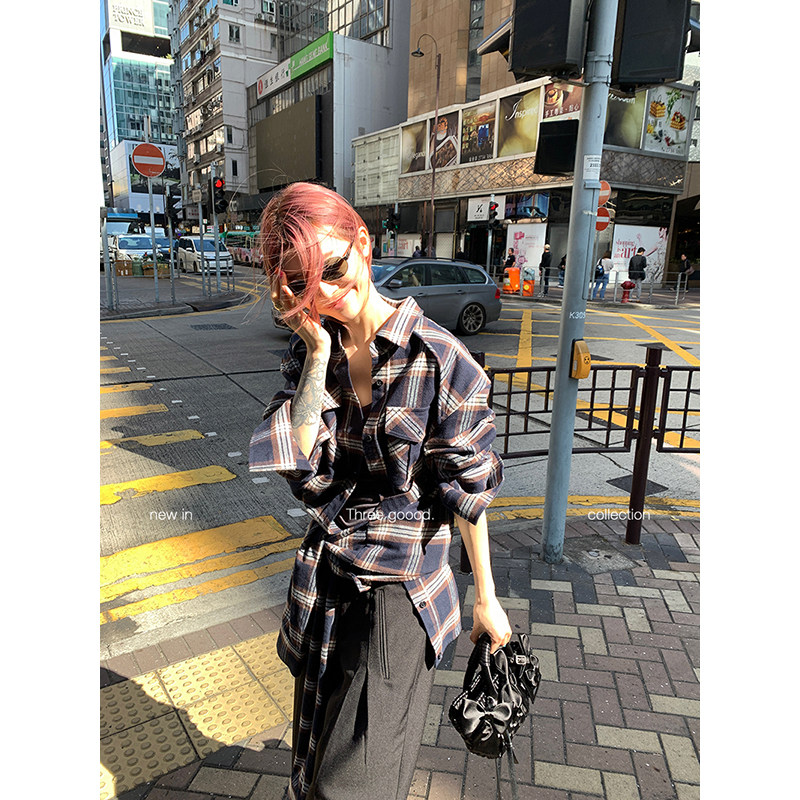 THREE GOOOD殷三吉胶片定格早春中长款长袖时尚格子衬衫Y725C0011,女装/女士精品,衬衫,淘宝优惠券,粉丝福利购,淘宝优惠卷