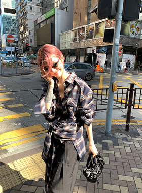 THREE GOOOD殷三吉胶片定格早春中长款长袖时尚格子衬衫Y725C0011