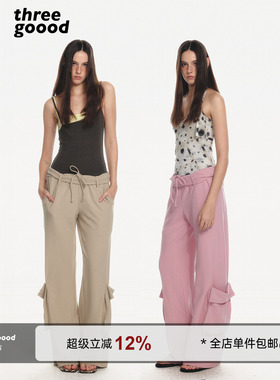THREE GOOOD殷三吉慵懒风超模裤垂坠显瘦get超模比例腰头翻褶设计