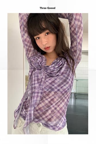 THREEGOOOD/三吉网纱打底上衣