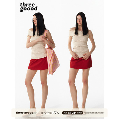 THREEGOOOD斜肩木耳边打揽衫