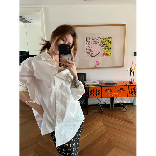 THREE GOOOD殷三吉  不规则领衬衫女小众设计感全棉上衣女冬内搭