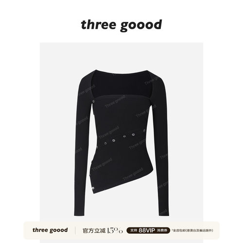 THREEGOOOD不规则方领长袖T恤