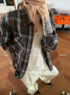 THREE GOOOD殷三吉 回忆胶卷 纽扣撞色流苏设计格子衬衫