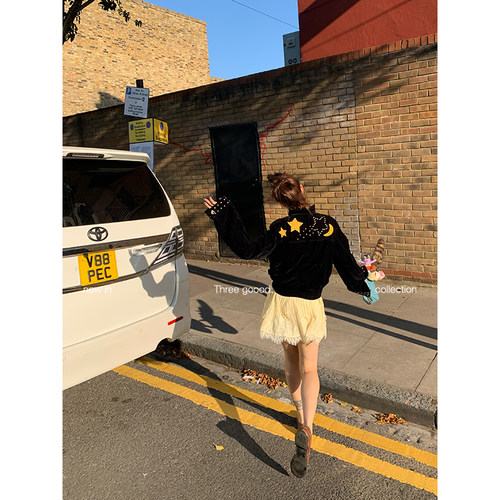 殷三吉美式复古五角星贴布夹克