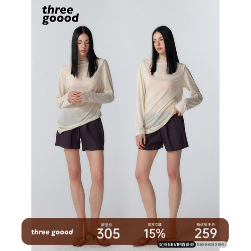 THREEGOOOD亚麻格子短裤透气