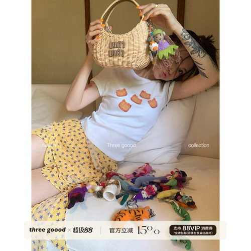 小猫饼干Kitty果冻胶印花小版T恤