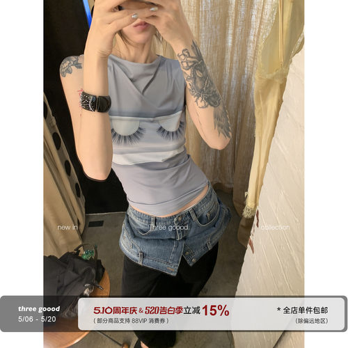 THREEGOOOD睫毛印花背心女
