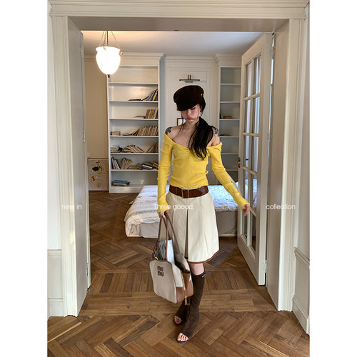 THREE GOOOD殷三吉  三色羊毛长袖设计感绑带针织衫Y725S00747