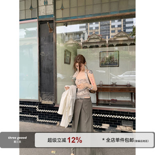 野性感豹纹挂脖上衣 蕾丝拼接辣妹风百搭吊带 GOOOD殷三吉 THREE