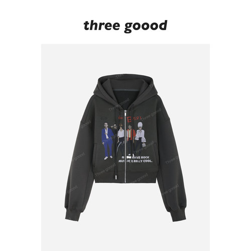THREEGOOOD加绒连帽开衫卫衣