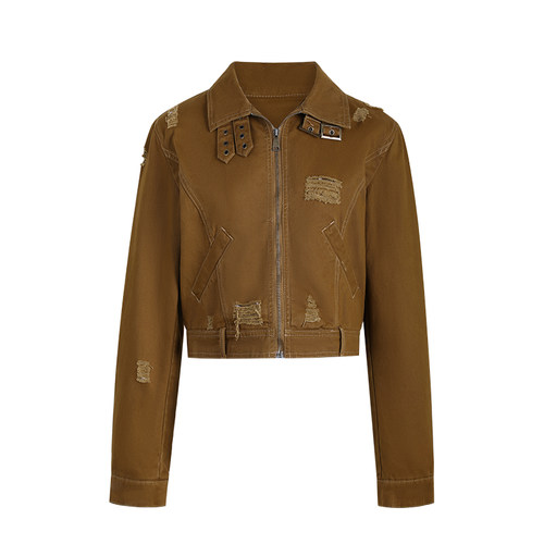 殷三吉徽章复古牛仔短款外套